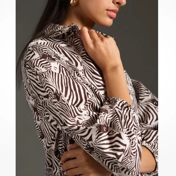 Anthropologie Maeve Bettina Dress Tiered zebra Print Buttondown Shirt Dr… - Picture 3 of 13